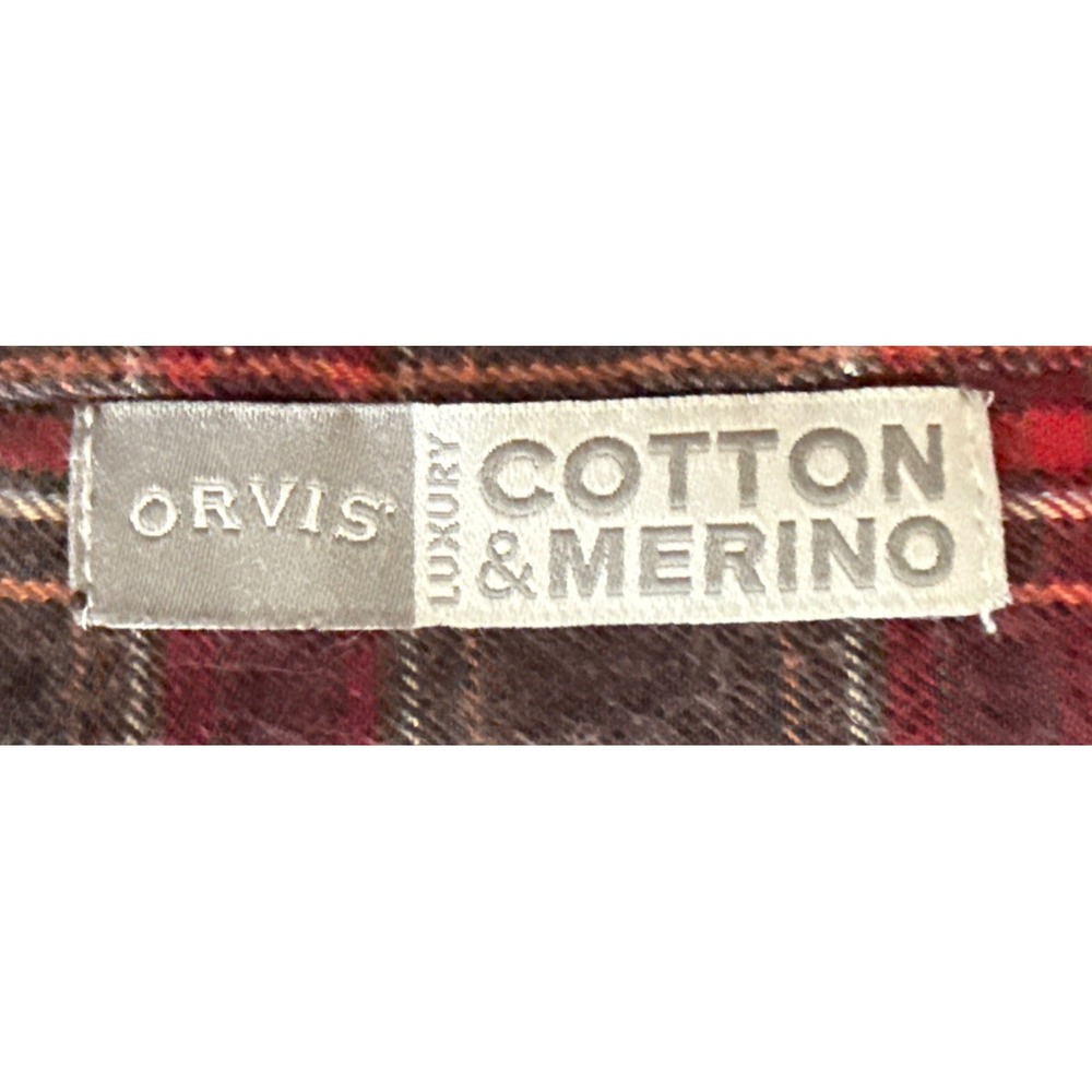 Orvis Flannel Shirt Men's Large Red Black Plaid Button Up Cotton Merino Wool EUC - Picture 7 of 7